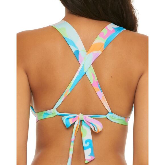 Becca All That Glitter Blue Multicolor Print Halter Tie Back Bikini Swimsuit Top - Picture 4 of 10